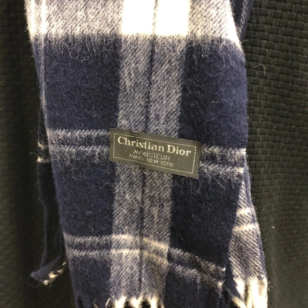 Christine Dior vintage scarf. Navy blue & gray